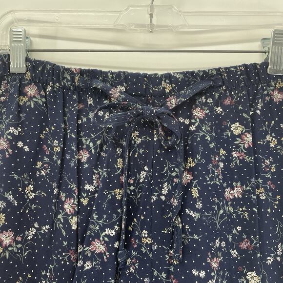 VTG‎ California Influence Wide Leg Pants Medium Navy Floral Drawstring Cottage - Picture 1 of 10